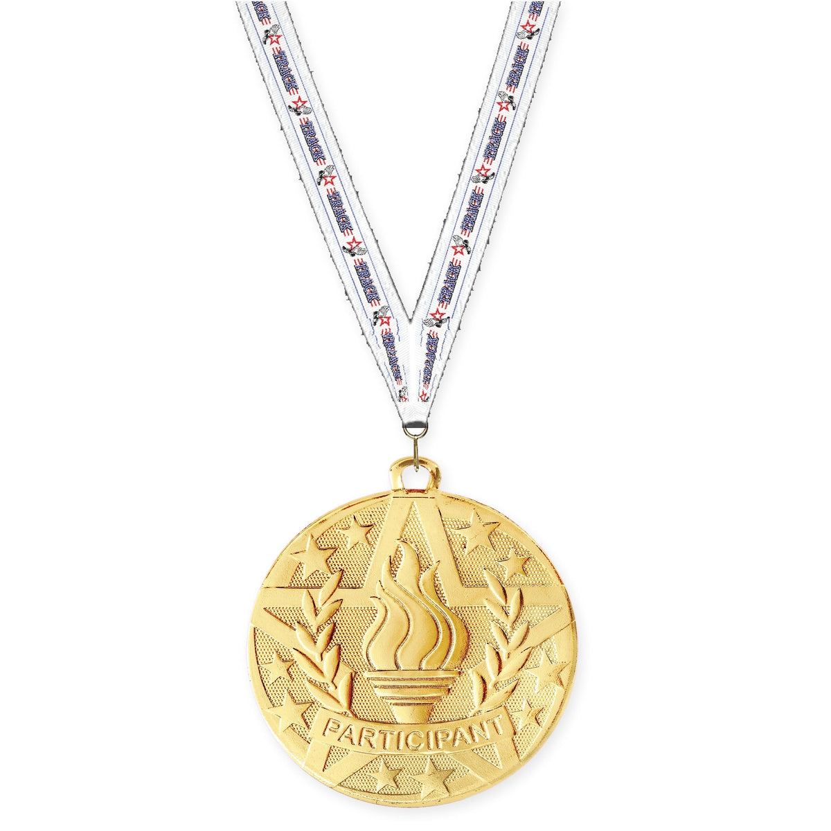 2 inch Participant Superstar medal in gold with Track neck ribbon