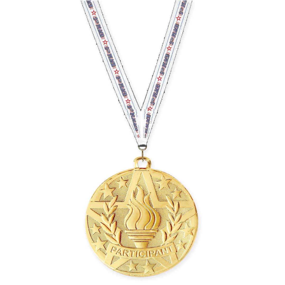 2 inch Participant Superstar medal in gold with 2nd Place neck ribbon