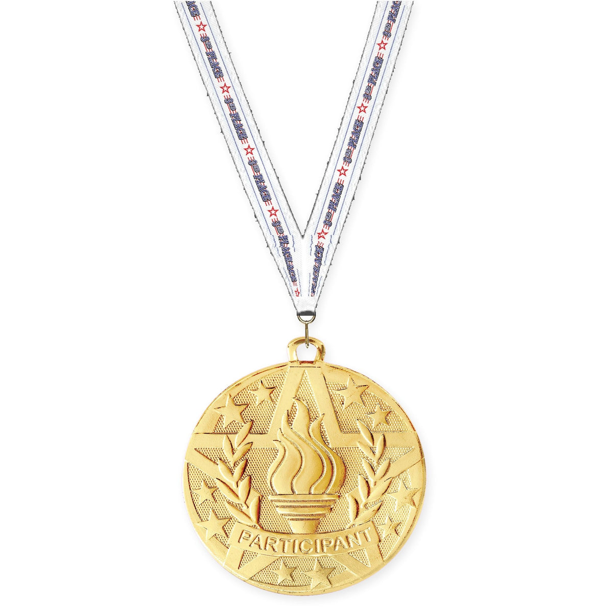 2 inch Participant Superstar medal in gold with 3rd Place neck ribbon