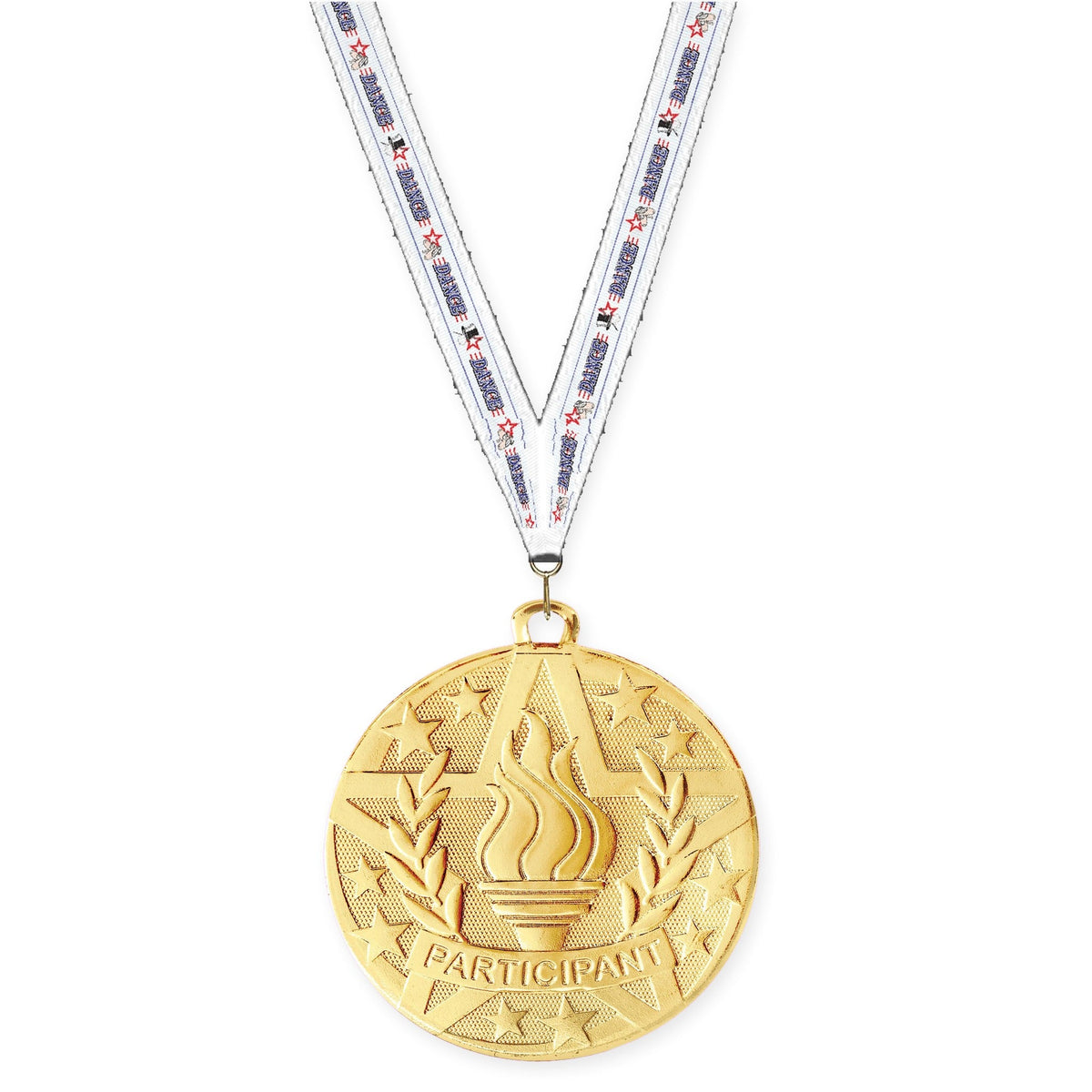 2 inch Participant Superstar medal in gold with Dance neck ribbon