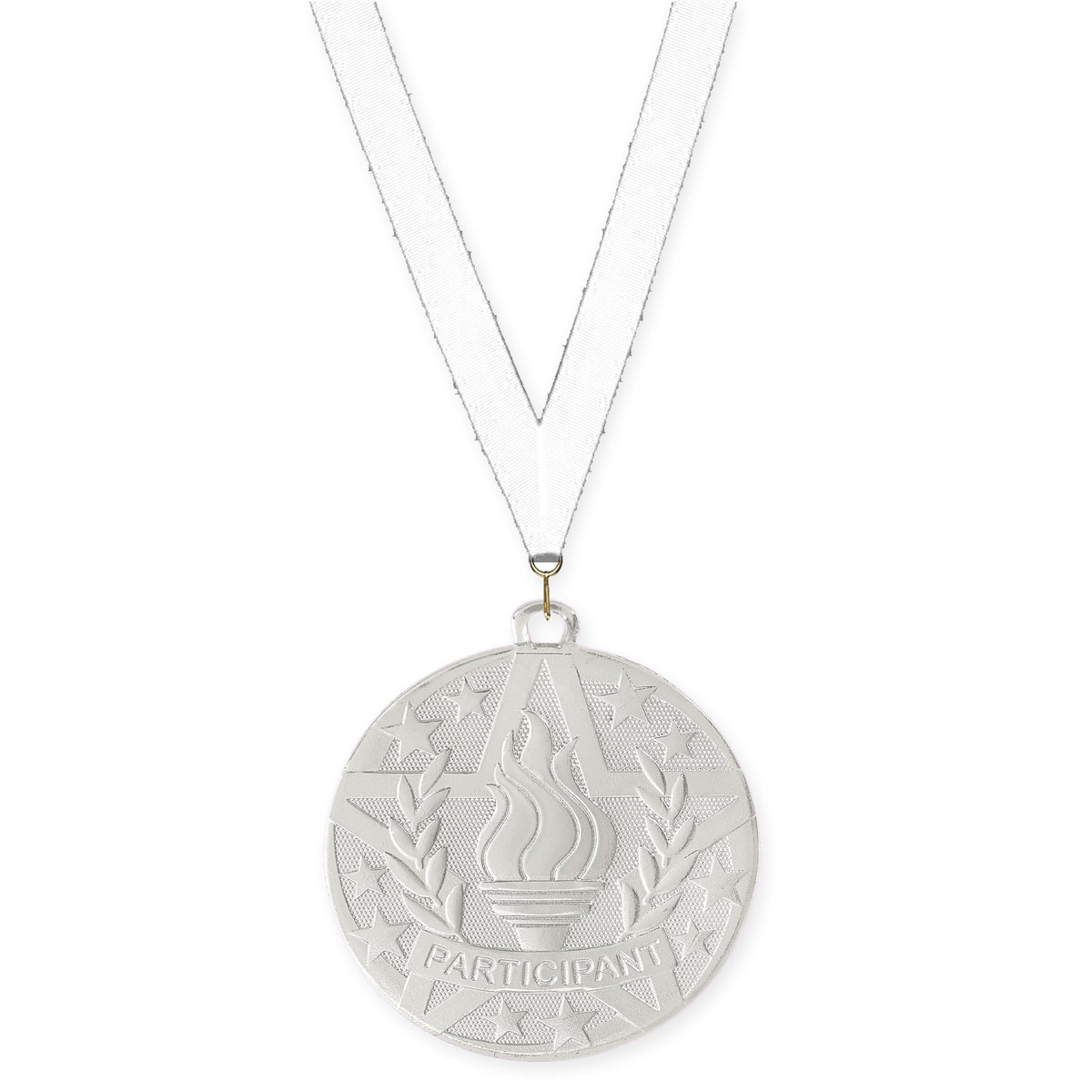 2 inch Participant Superstar medal in silver with White neck ribbon
