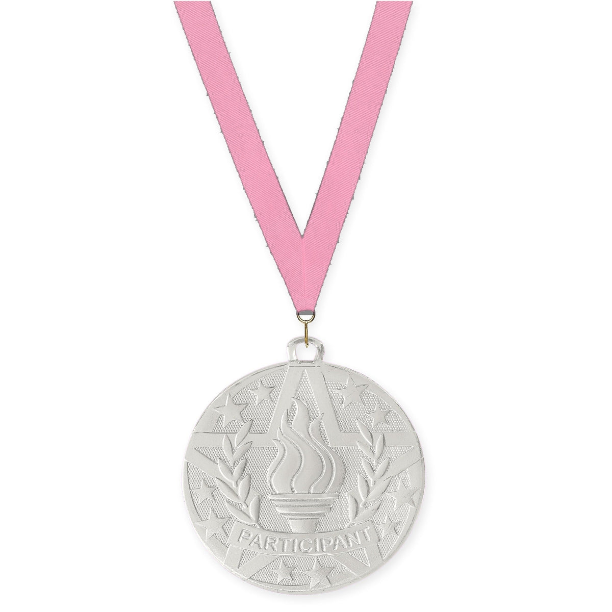 2 inch Participant Superstar medal in silver with Pink neck ribbon