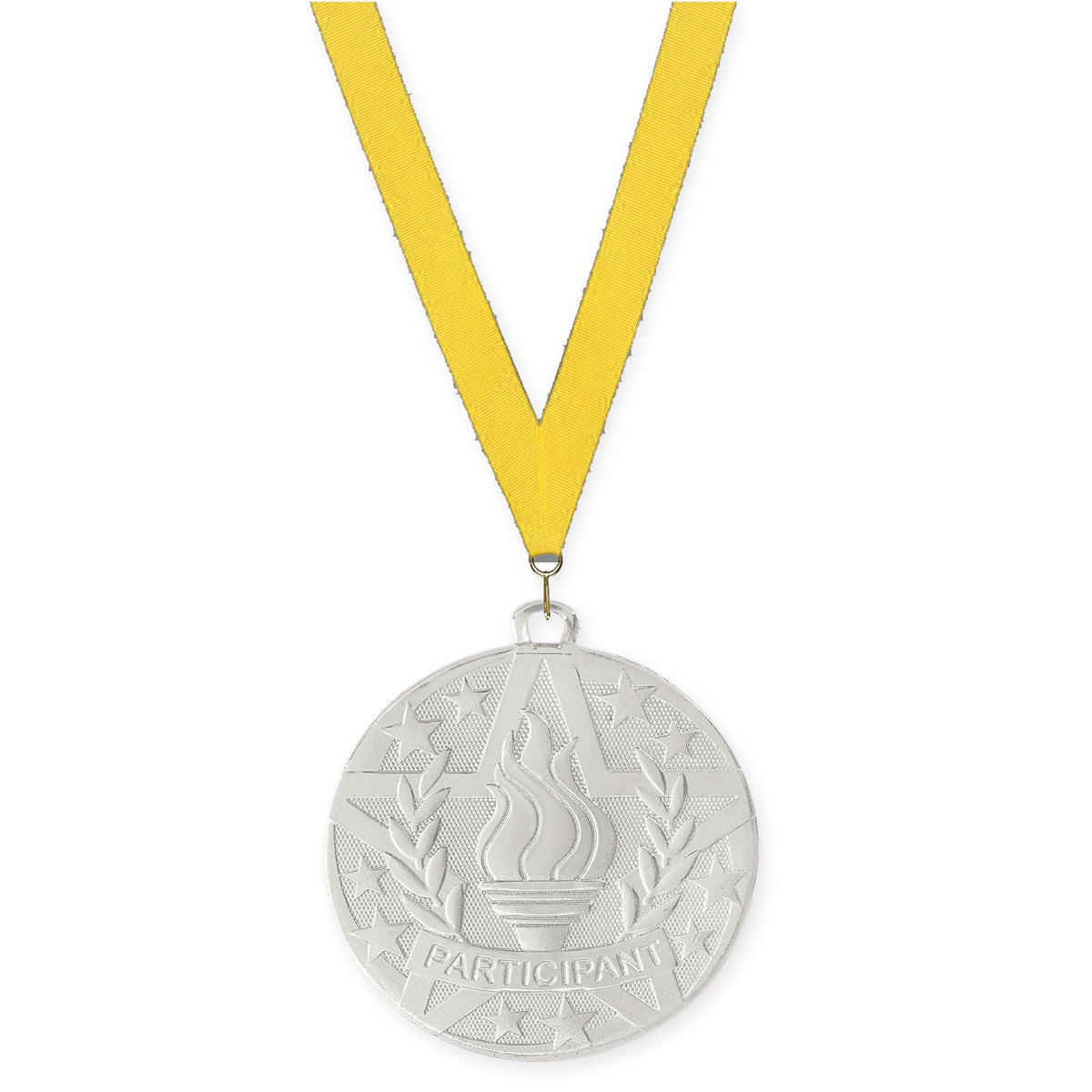 2 inch Participant Superstar medal in silver with Yellow neck ribbon