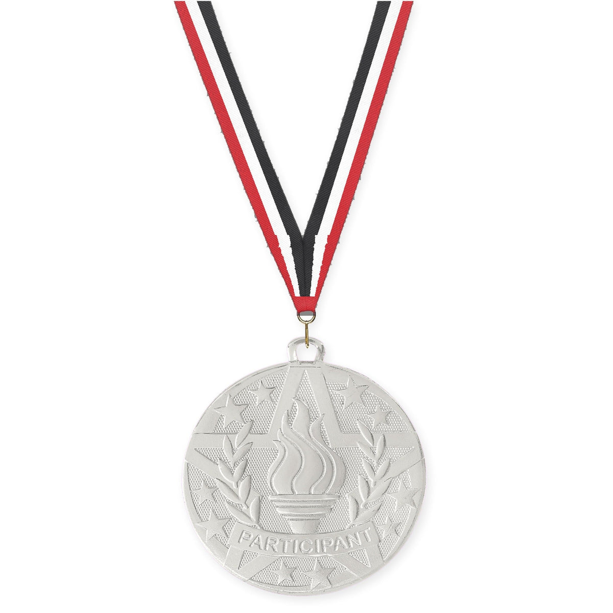 2 inch Participant Superstar medal in silver with Red White Black neck ribbon