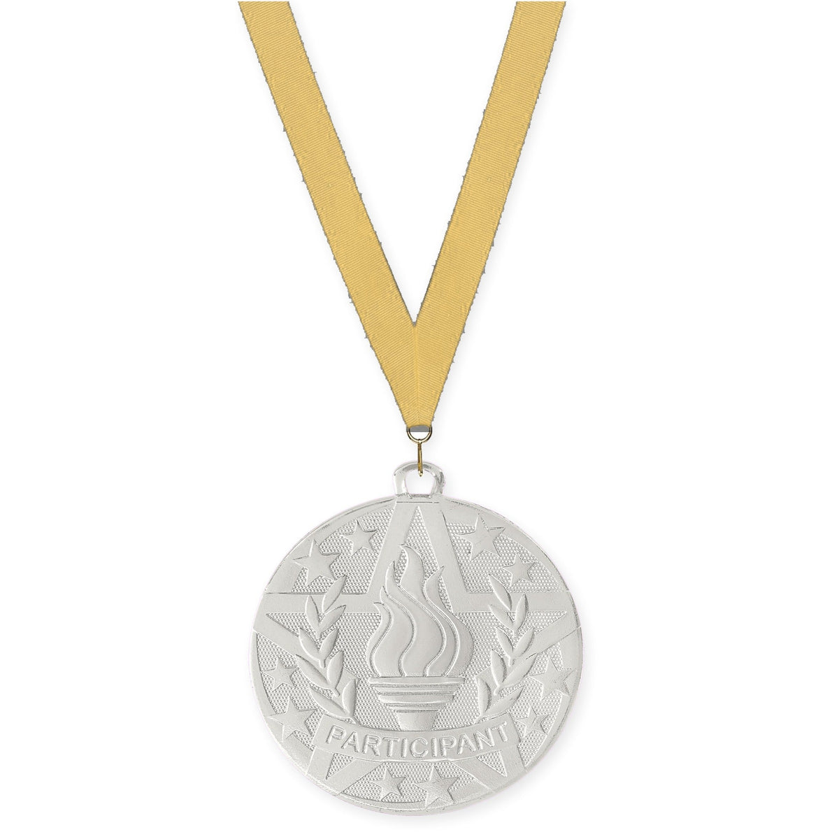 2 inch Participant Superstar medal in silver with Gold Metallic neck ribbon