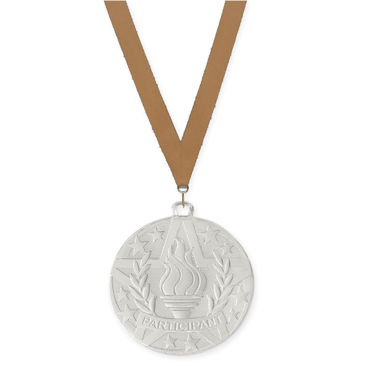 2 inch Participant Superstar medal in silver with Bronze Metallic neck ribbon