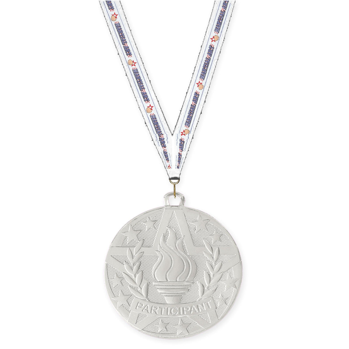 2 inch Participant Superstar medal in silver with Martial Arts neck ribbon
