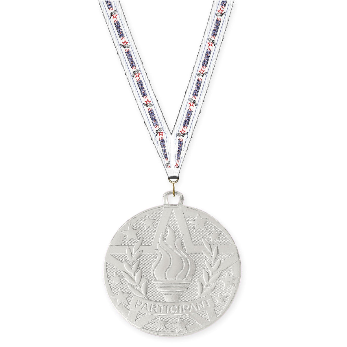 2 inch Participant Superstar medal in silver with Track neck ribbon