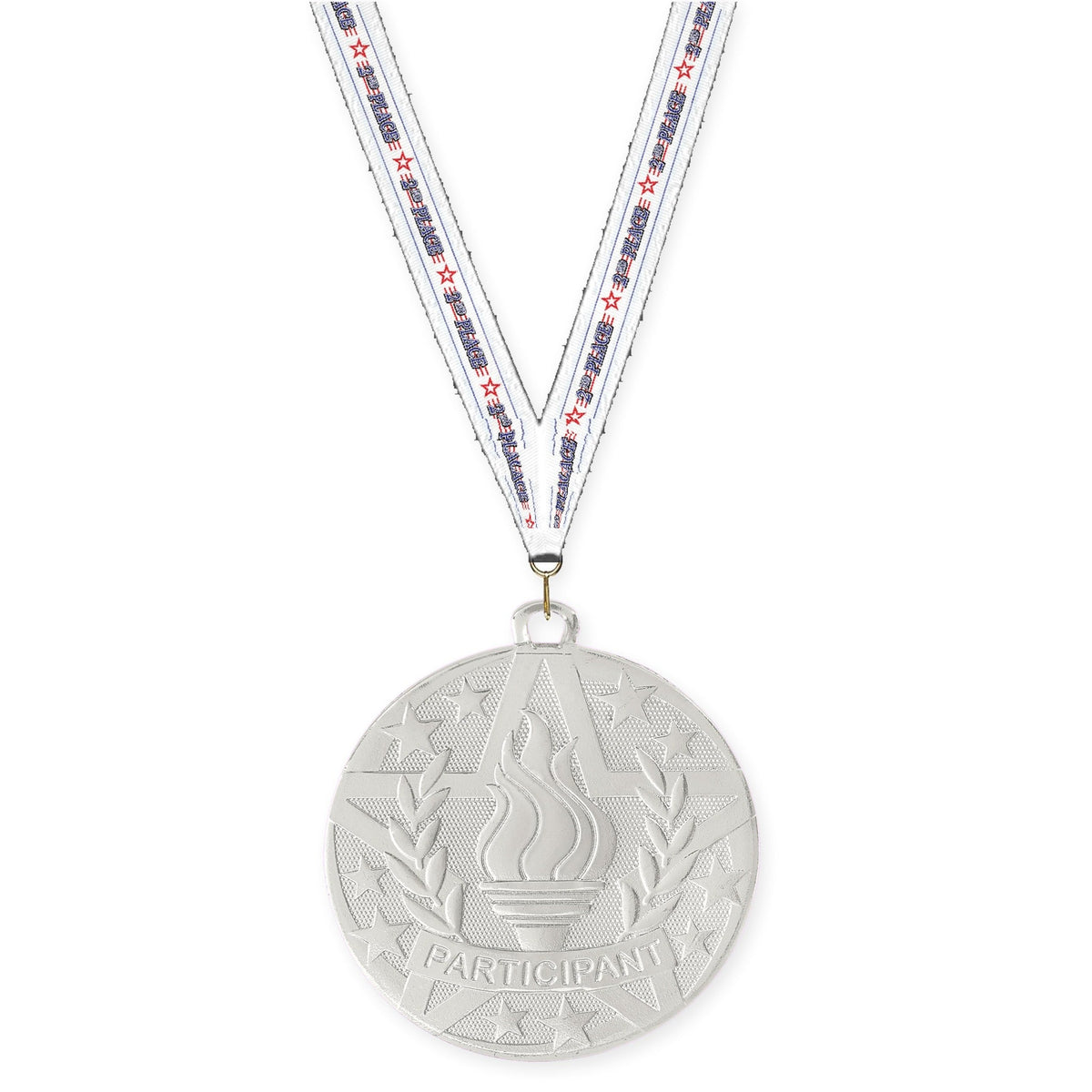 2 inch Participant Superstar medal in silver with 2nd Place neck ribbon