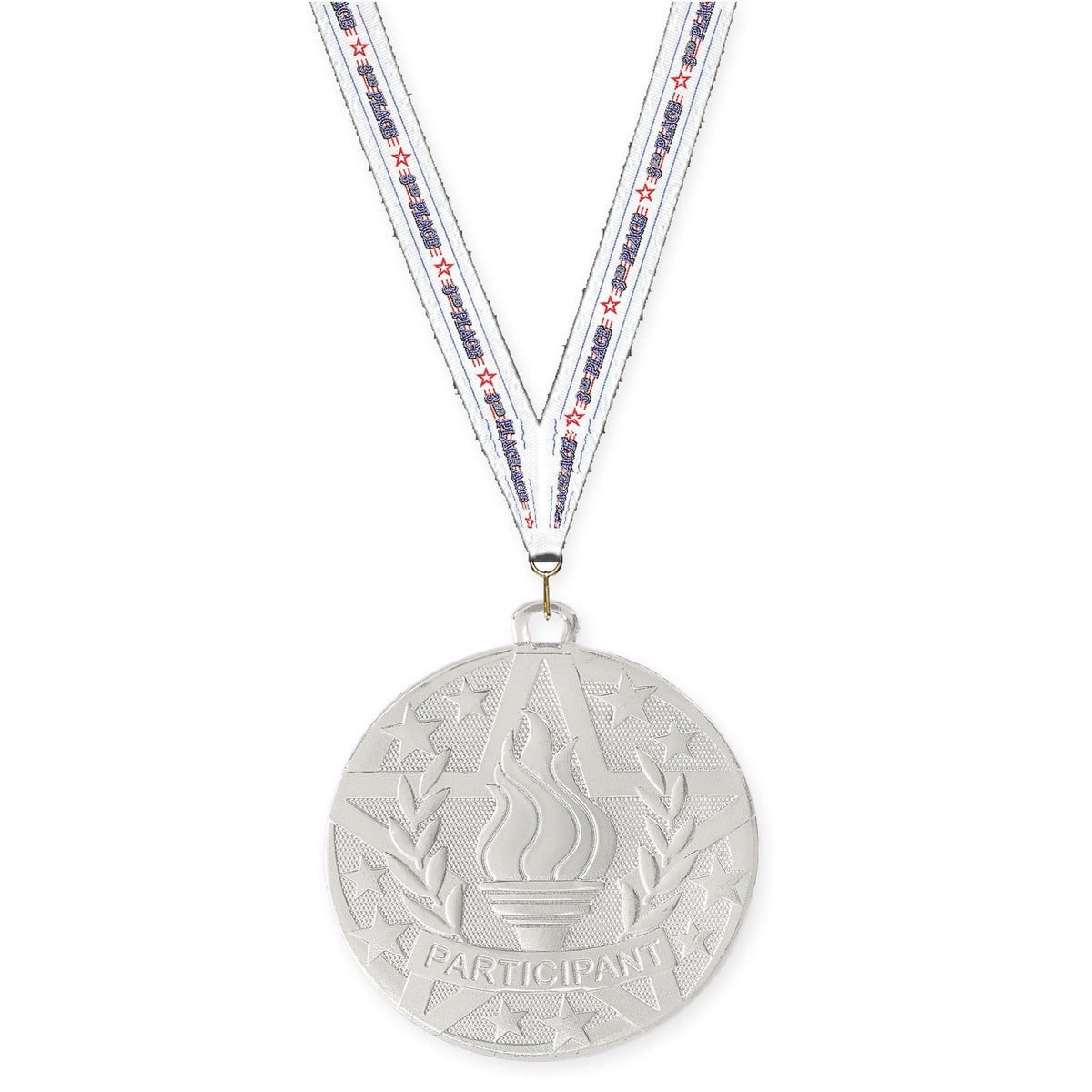 2 inch Participant Superstar medal in silver with 3rd Place neck ribbon