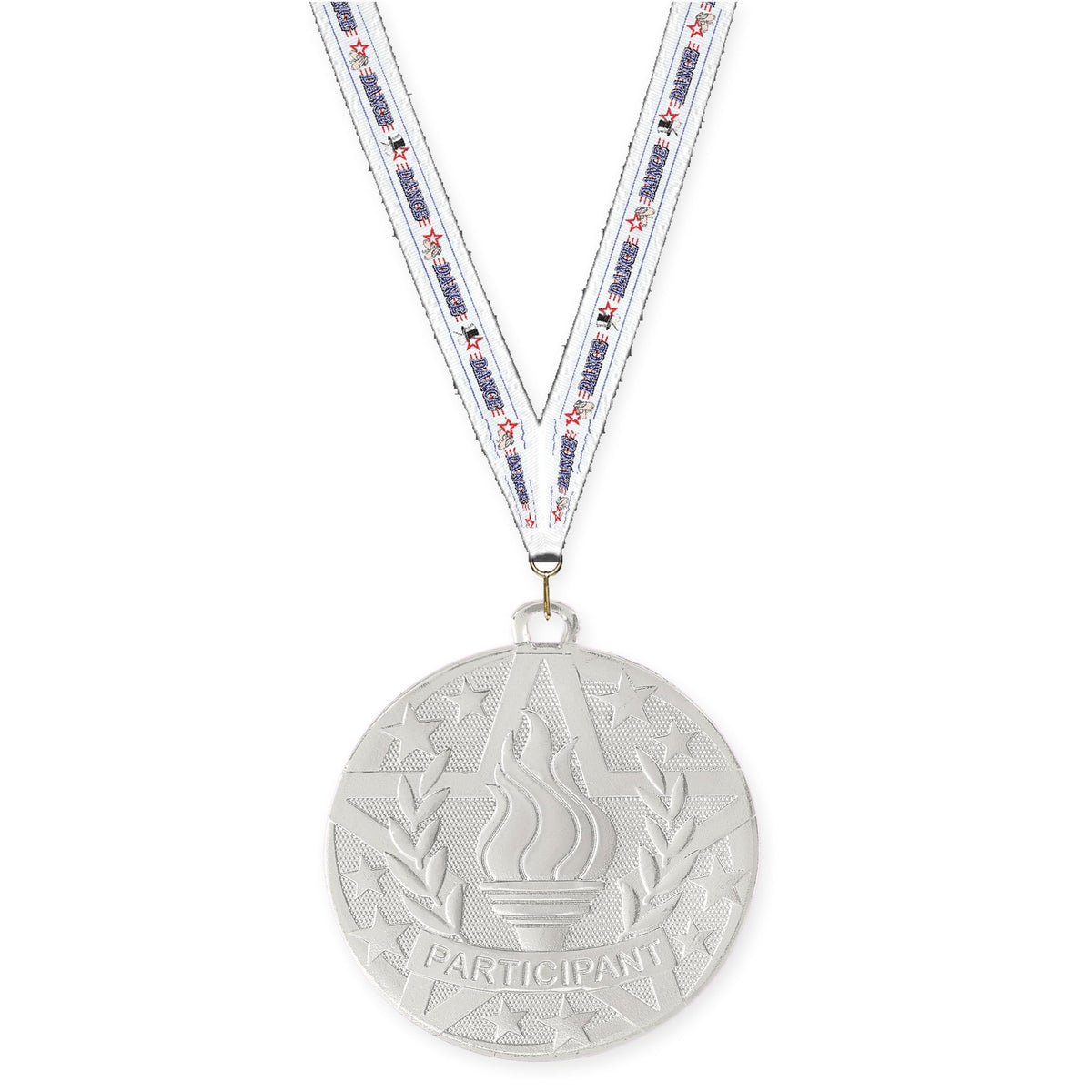2 inch Participant Superstar medal in silver with Dance neck ribbon