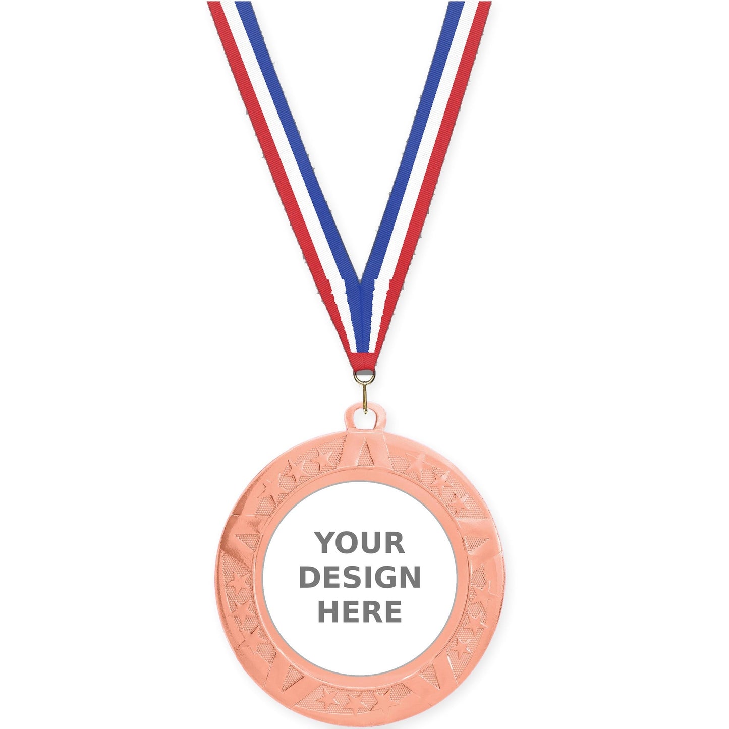 2 3/4 inch Superstar insert medal in bronze with Red White Blue neck ribbon
