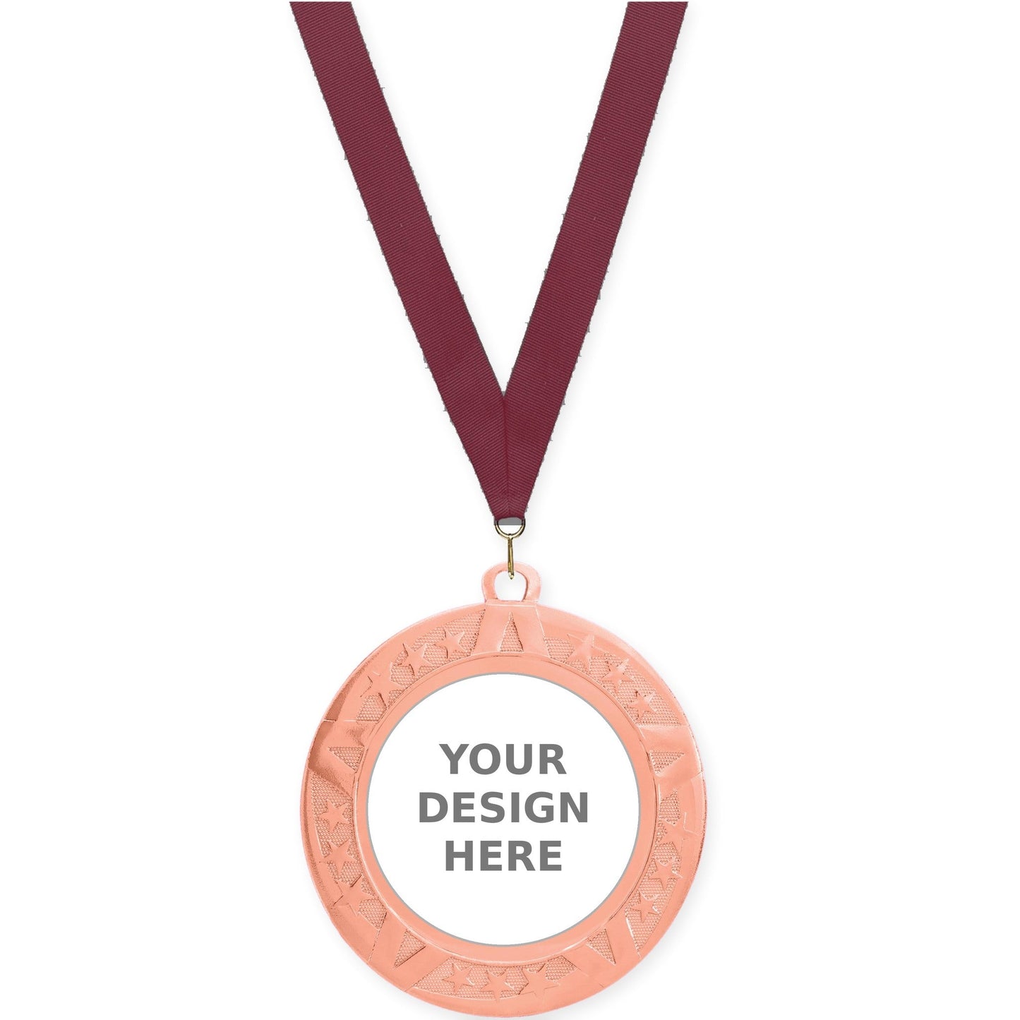 2 3/4 inch Superstar insert medal in bronze with Maroon neck ribbon