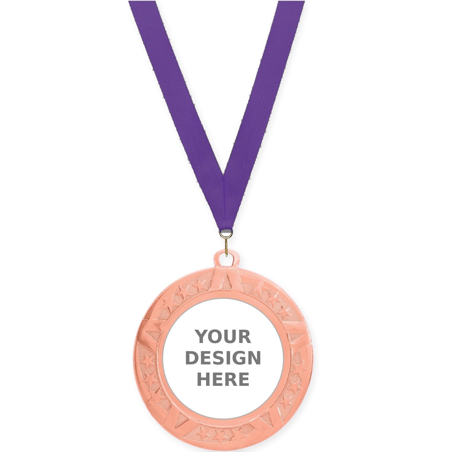 2 3/4 inch Superstar insert medal in bronze with Purple neck ribbon