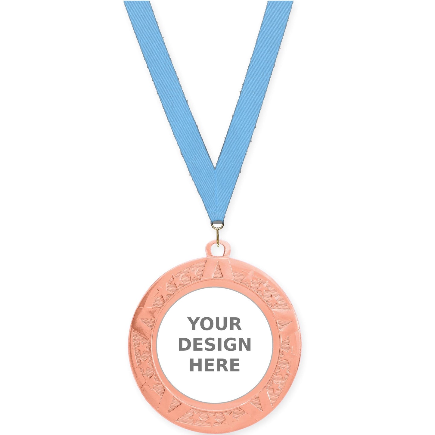 2 3/4 inch Superstar insert medal in bronze with Light Blue neck ribbon