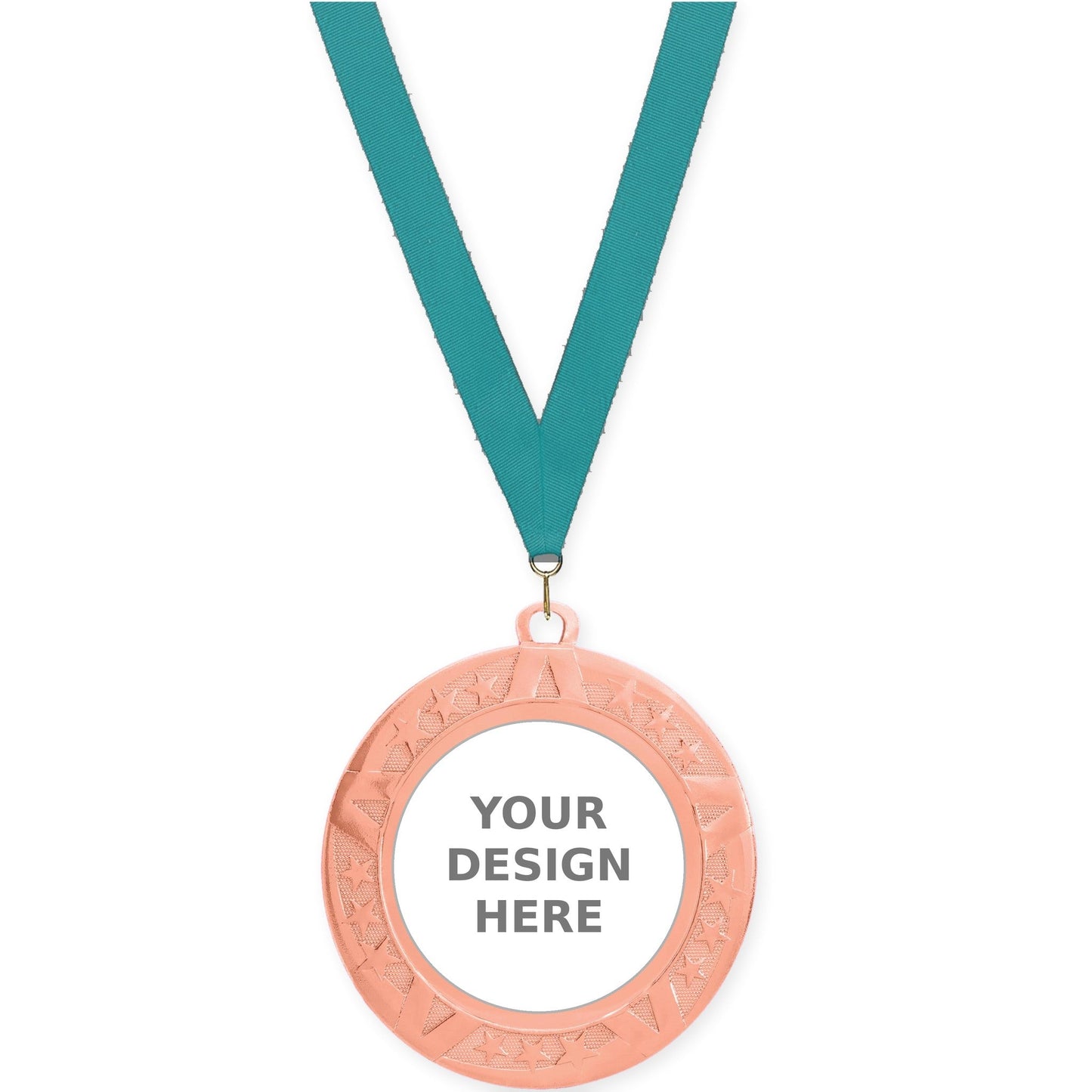 2 3/4 inch Superstar insert medal in bronze with Teal neck ribbon