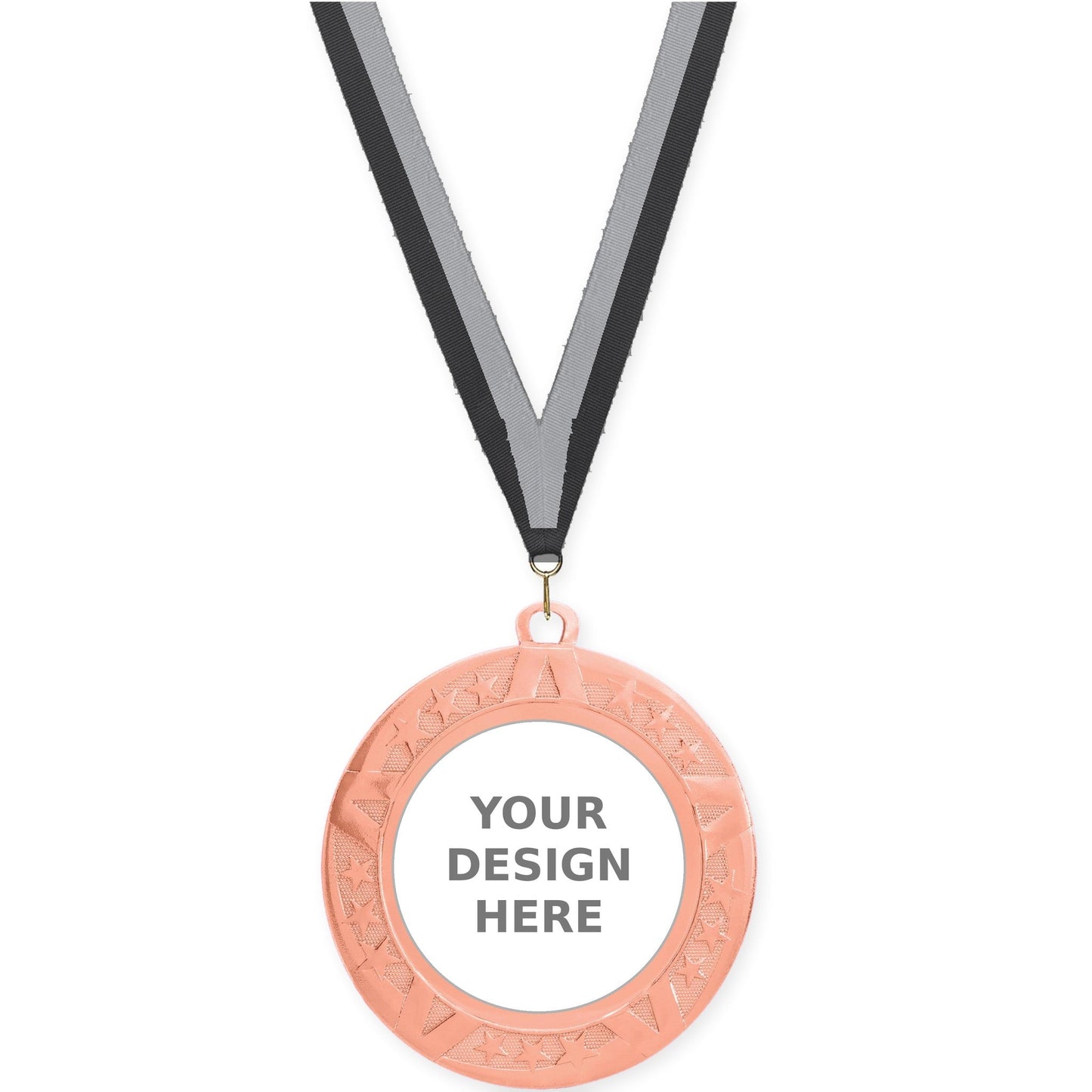 2 3/4 inch Superstar insert medal in bronze with Black Gray neck ribbon