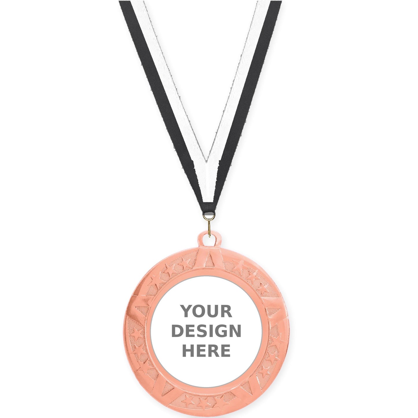 2 3/4 inch Superstar insert medal in bronze with Black White neck ribbon