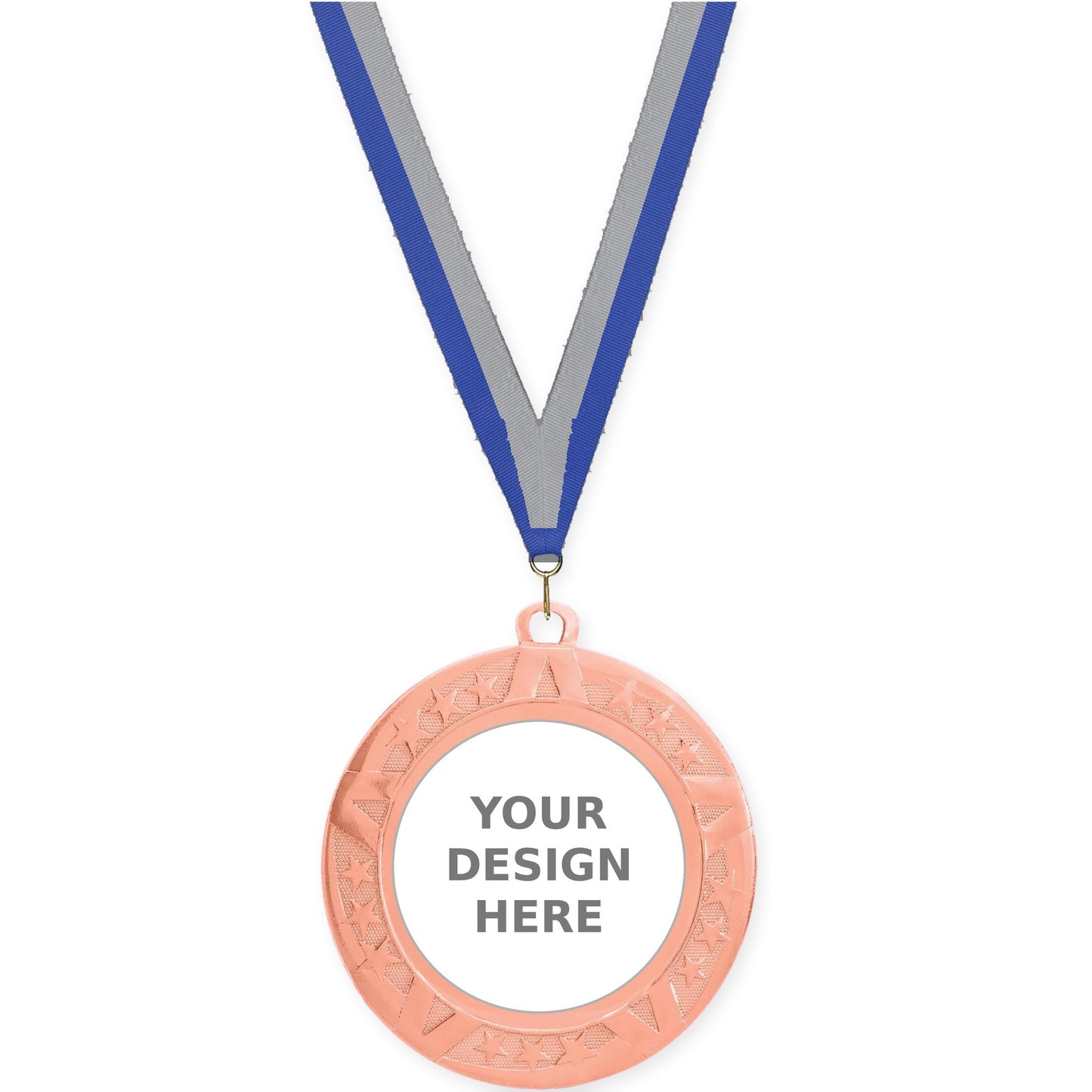 2 3/4 inch Superstar insert medal in bronze with Blue Gray neck ribbon