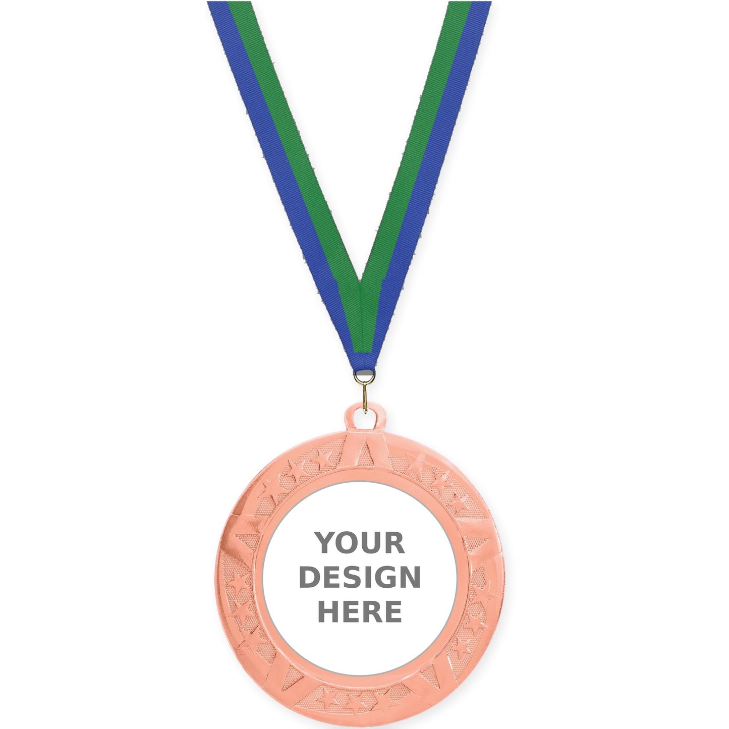 2 3/4 inch Superstar insert medal in bronze with Blue Green neck ribbon