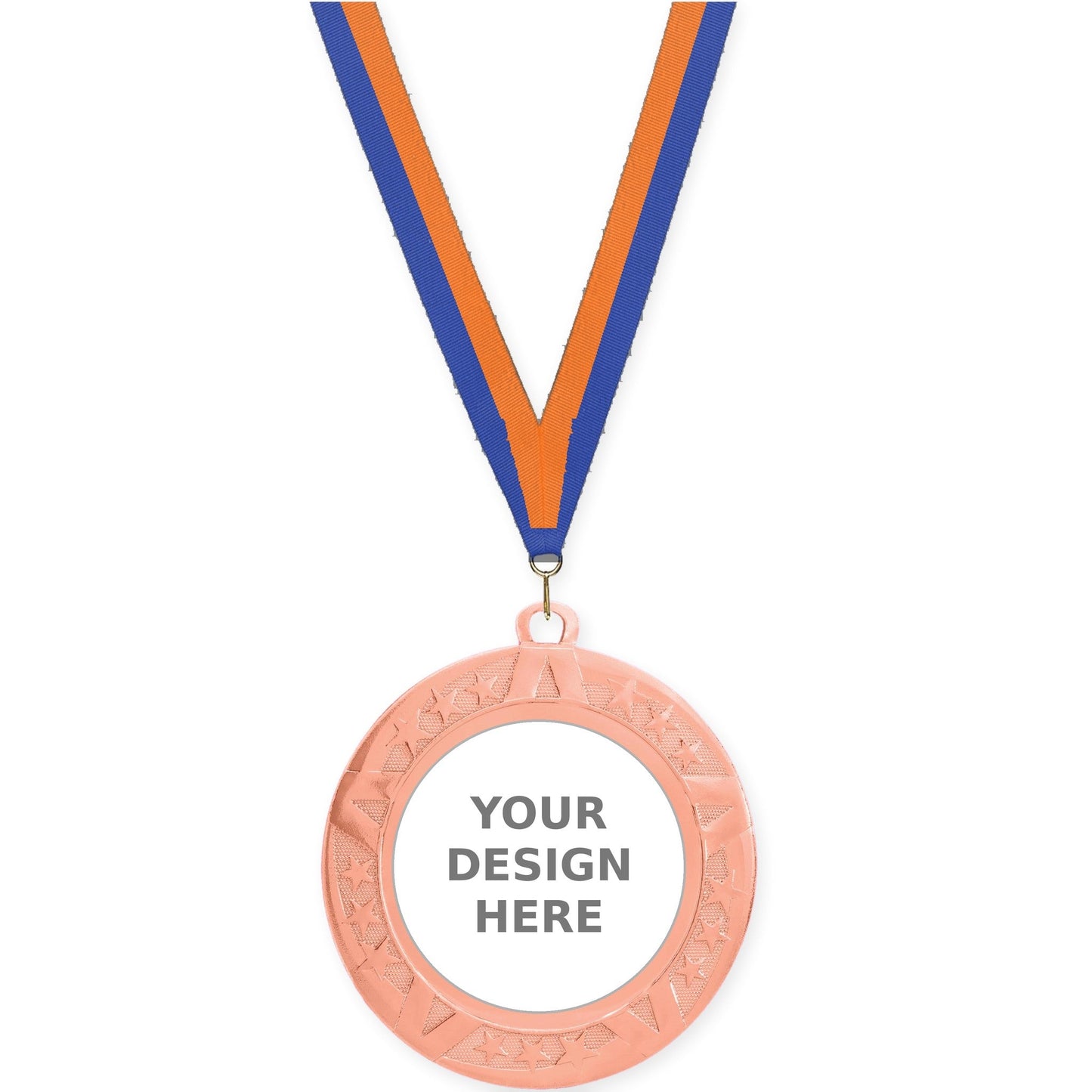 2 3/4 inch Superstar insert medal in bronze with Blue Orange neck ribbon