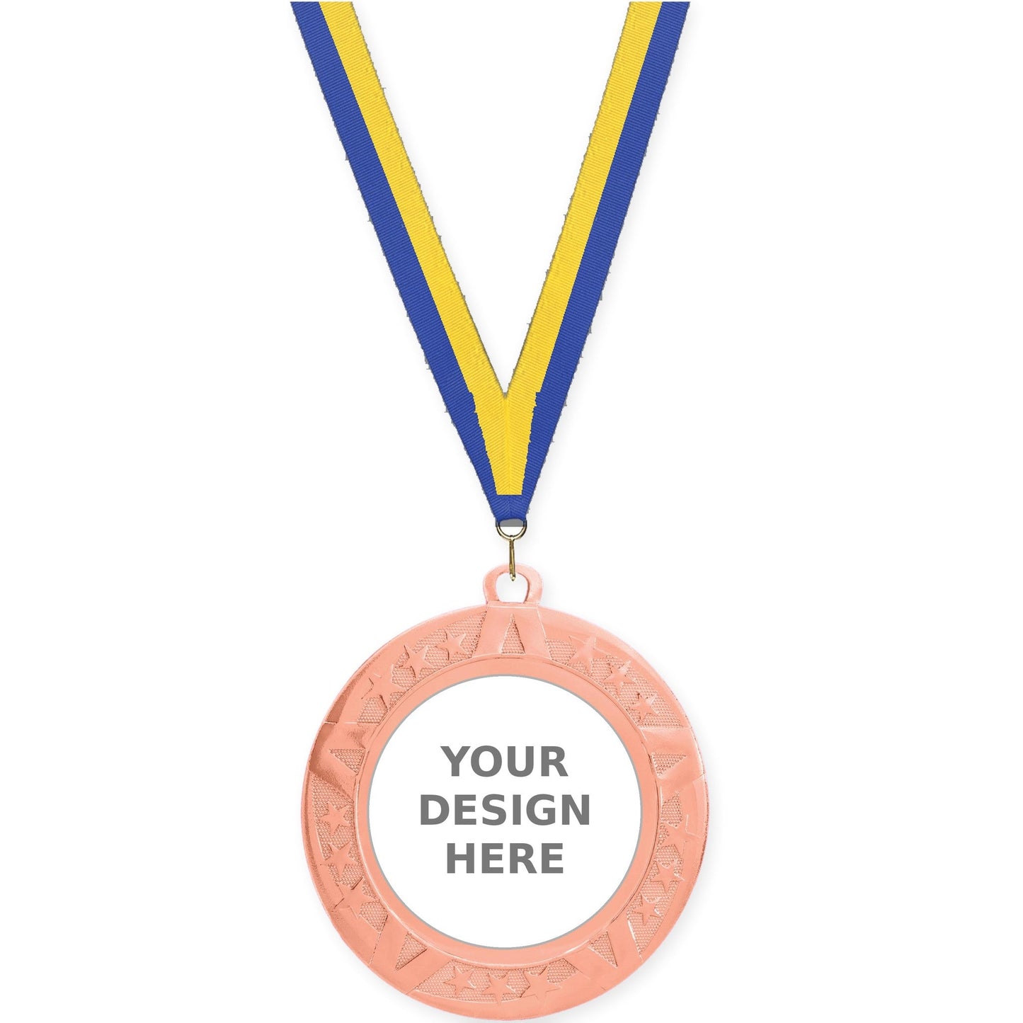 2 3/4 inch Superstar insert medal in bronze with Blue Yellow neck ribbon