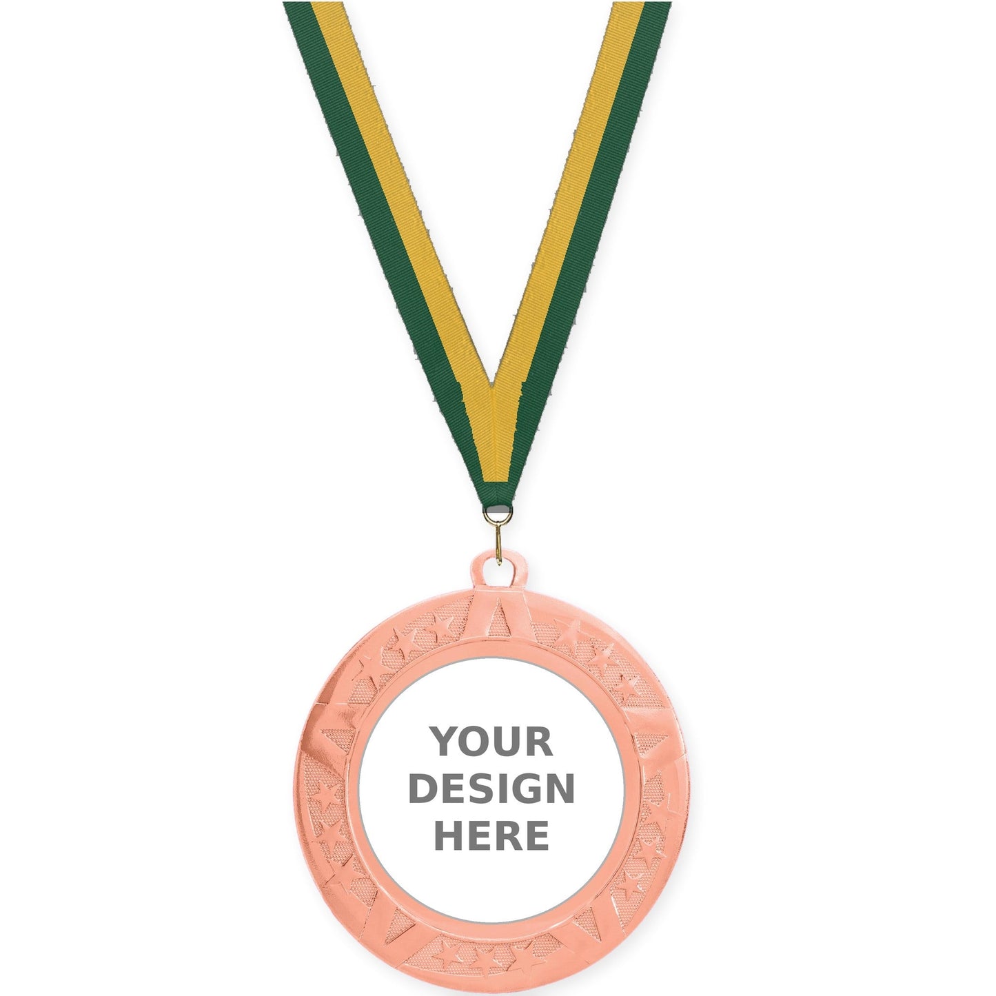 2 3/4 inch Superstar insert medal in bronze with Hunter Green Gold neck ribbon