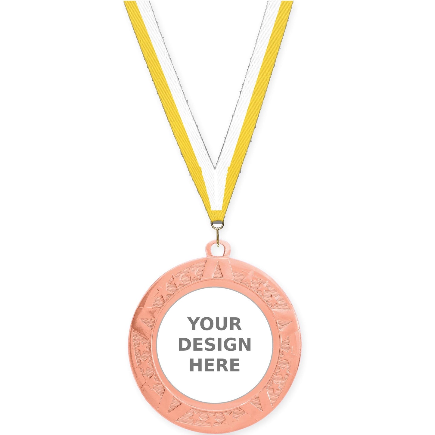 2 3/4 inch Superstar insert medal in bronze with Yellow White neck ribbon