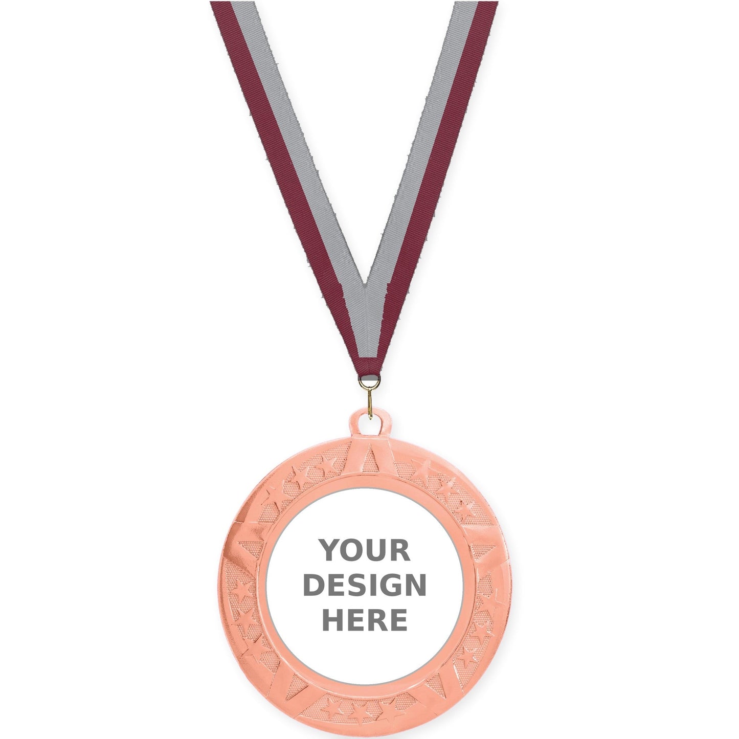 2 3/4 inch Superstar insert medal in bronze with Maroon Gray neck ribbon