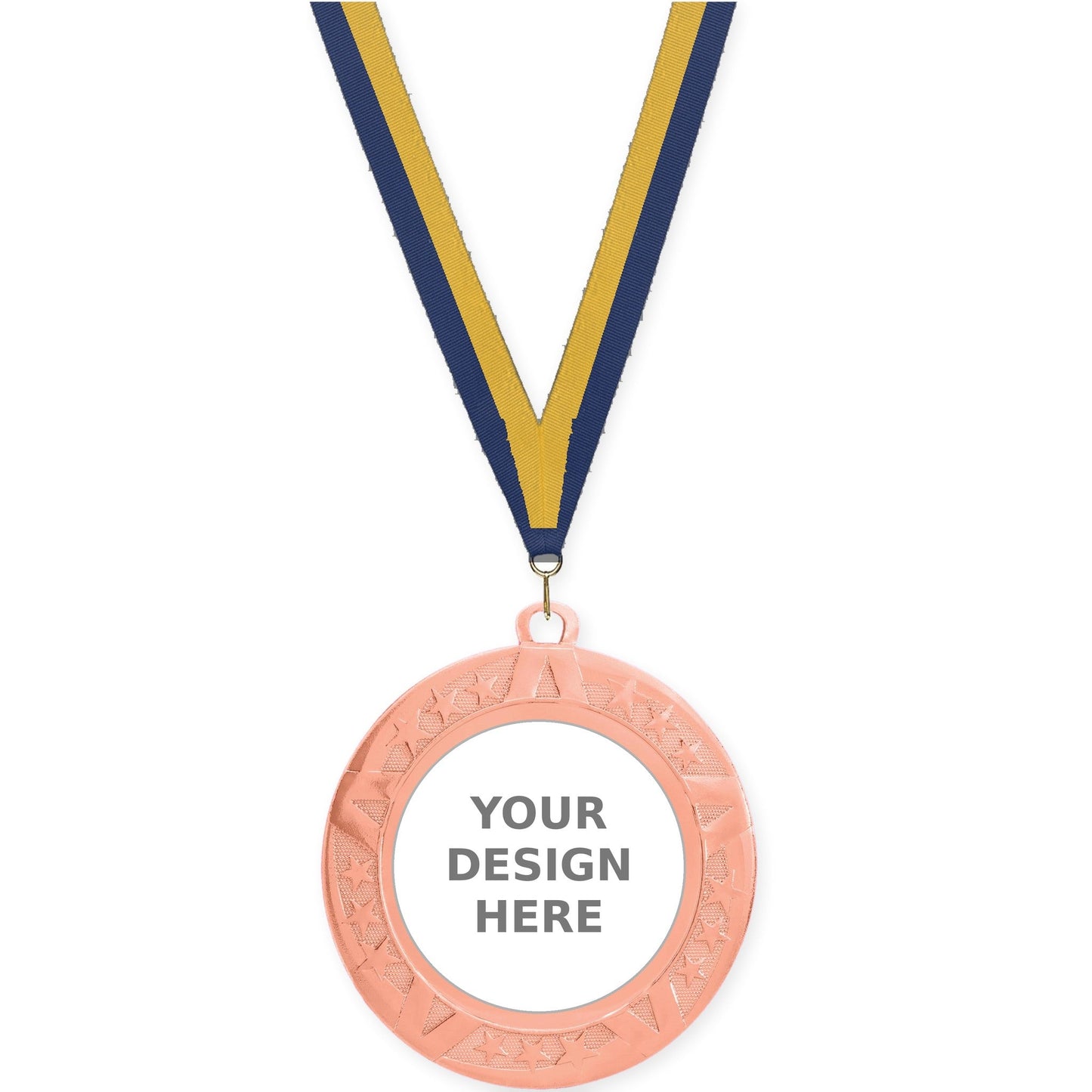 2 3/4 inch Superstar insert medal in bronze with Navy Gold neck ribbon
