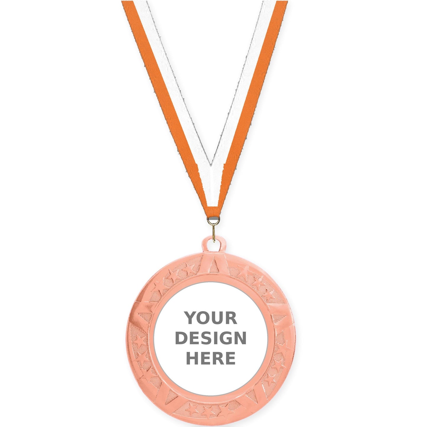 2 3/4 inch Superstar insert medal in bronze with Orange White neck ribbon