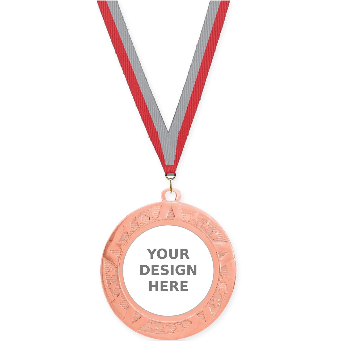 2 3/4 inch Superstar insert medal in bronze with Red Gray neck ribbon