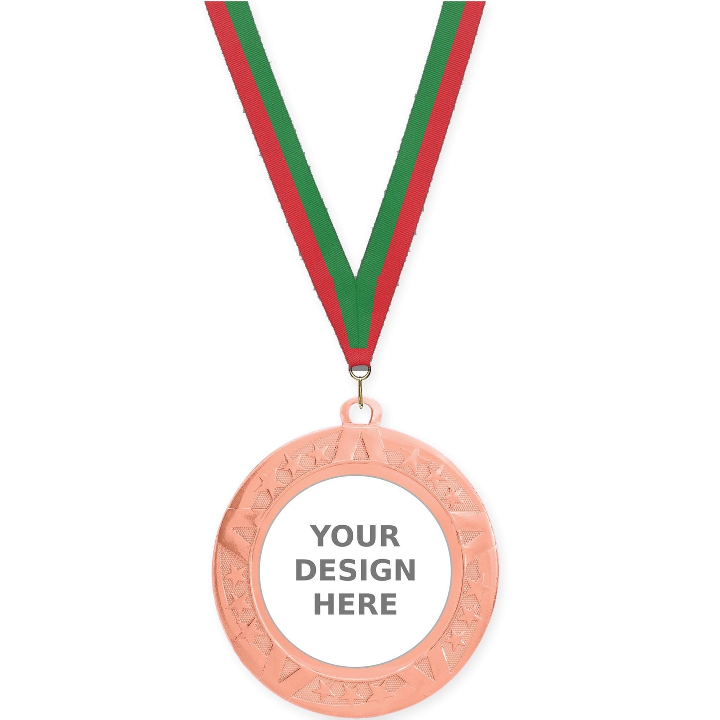 2 3/4 inch Superstar insert medal in bronze with Red Green neck ribbon
