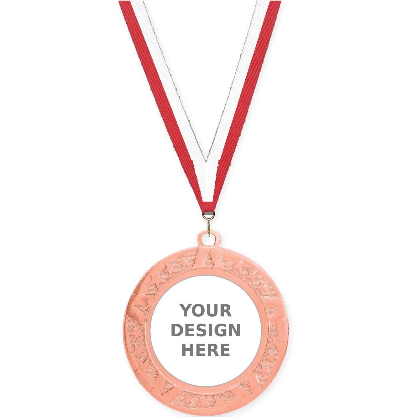 2 3/4 inch Superstar insert medal in bronze with Red White neck ribbon
