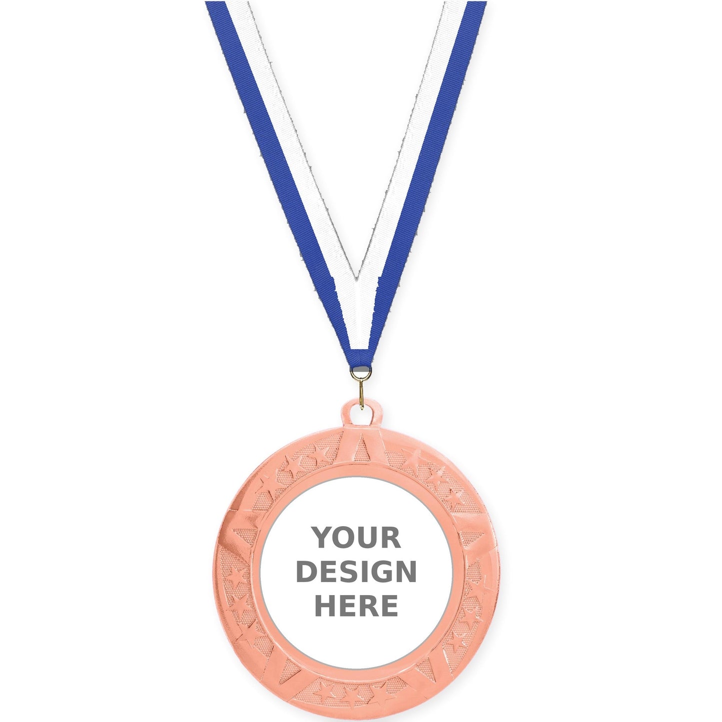 2 3/4 inch Superstar insert medal in bronze with Blue White neck ribbon
