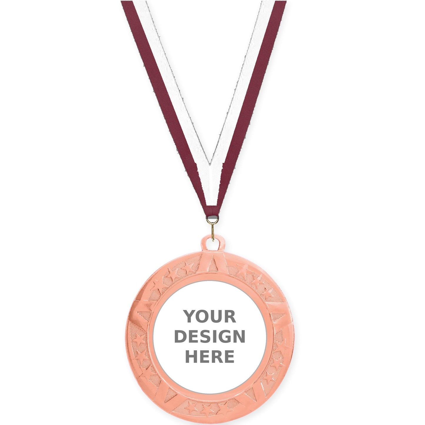 2 3/4 inch Superstar insert medal in bronze with Maroon White neck ribbon