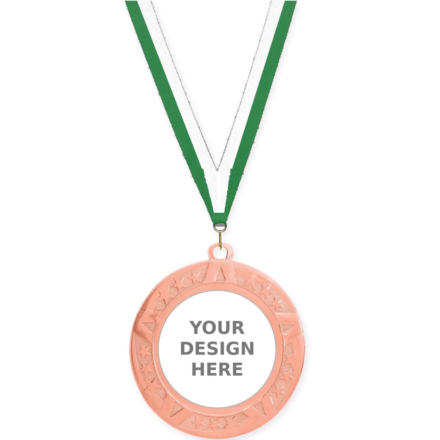 2 3/4 inch Superstar insert medal in bronze with Green White neck ribbon