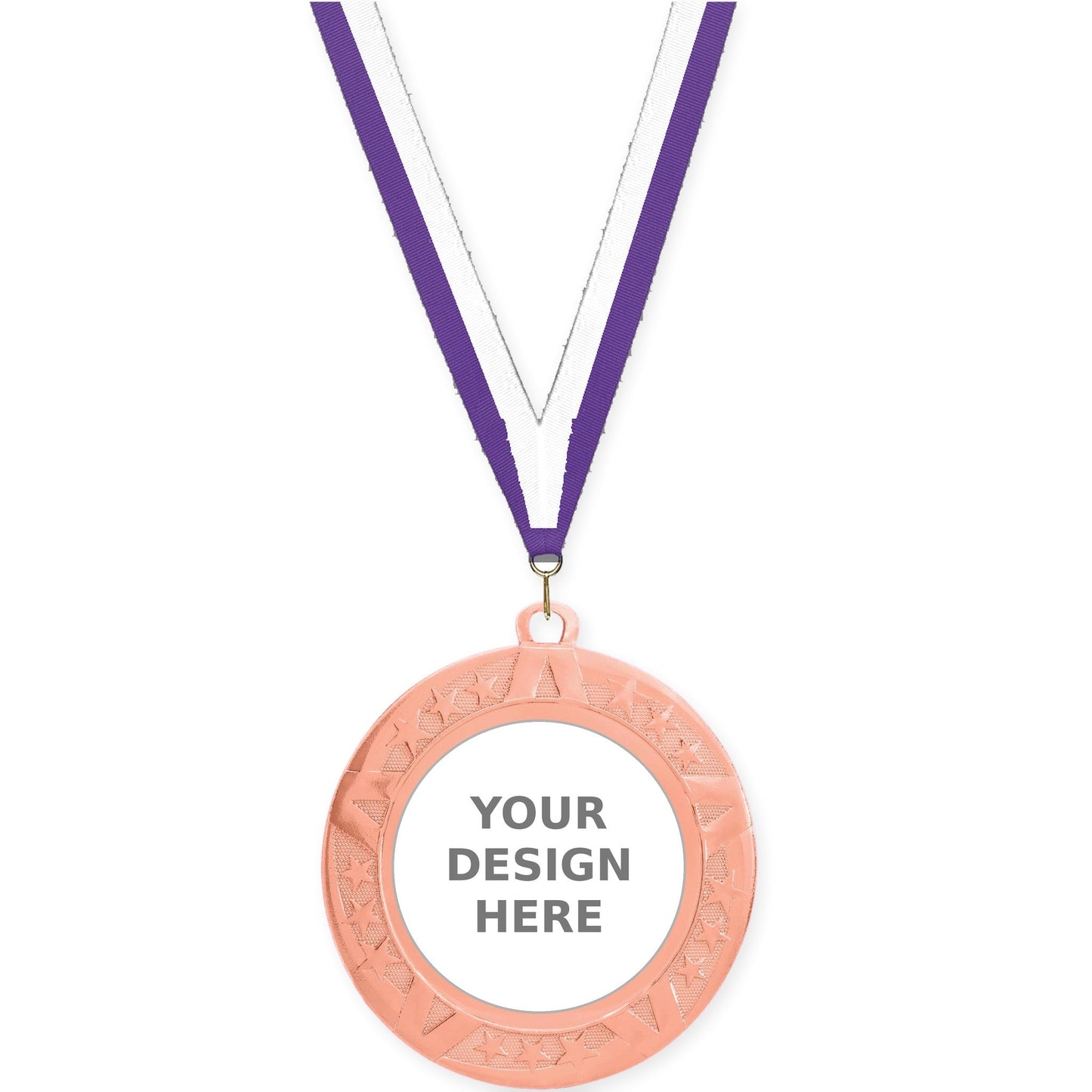 2 3/4 inch Superstar insert medal in bronze with Purple White neck ribbon