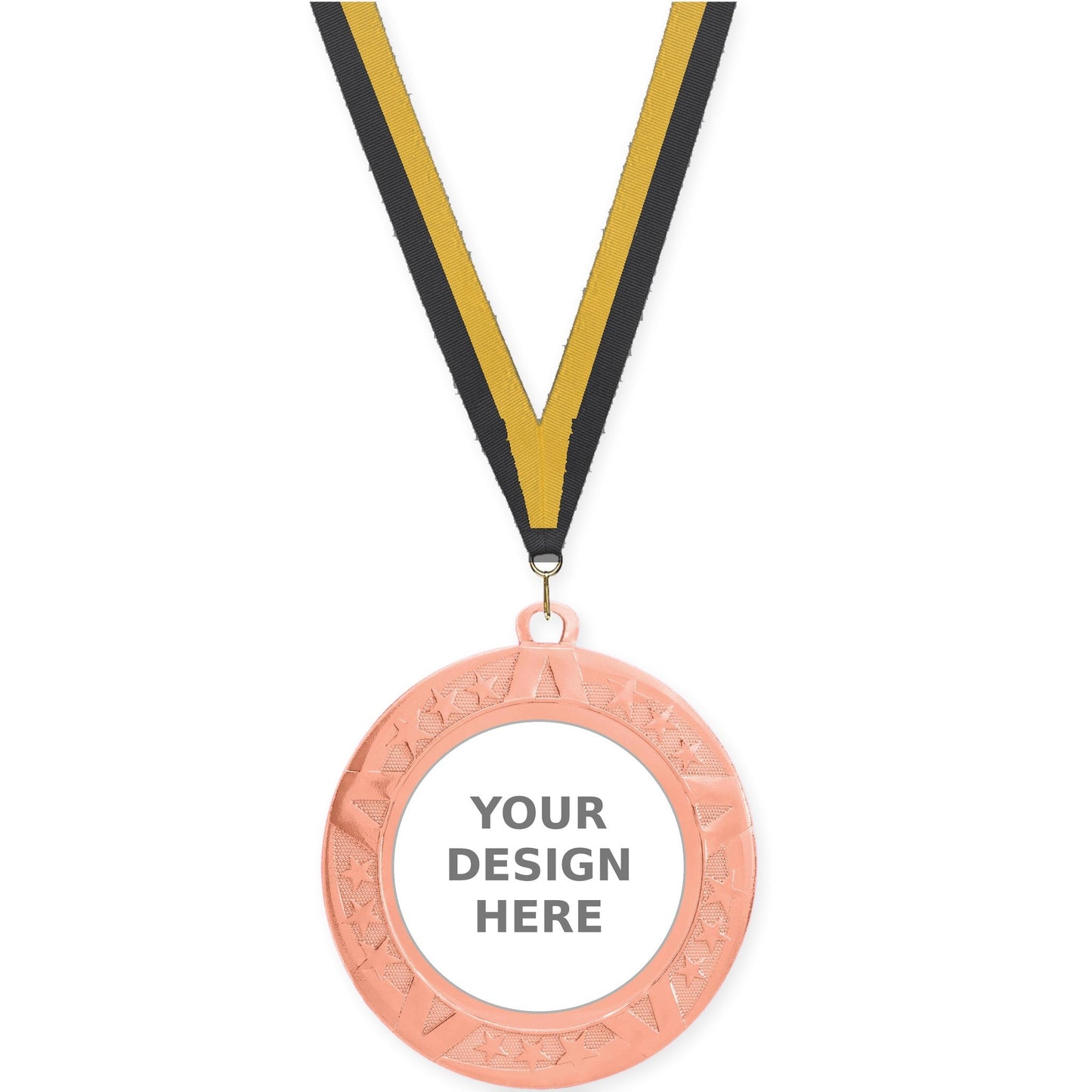 2 3/4 inch Superstar insert medal in bronze with Black Gold neck ribbon