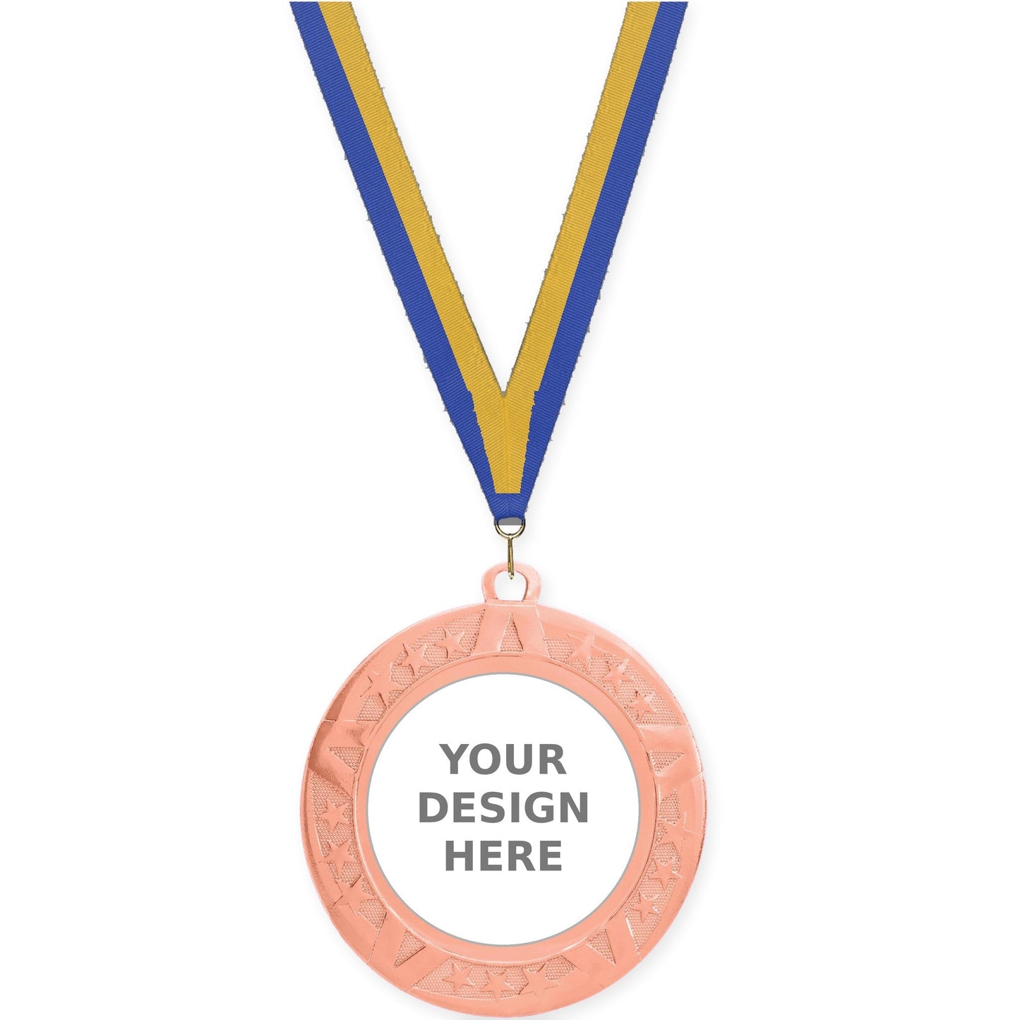 2 3/4 inch Superstar insert medal in bronze with Blue Gold neck ribbon