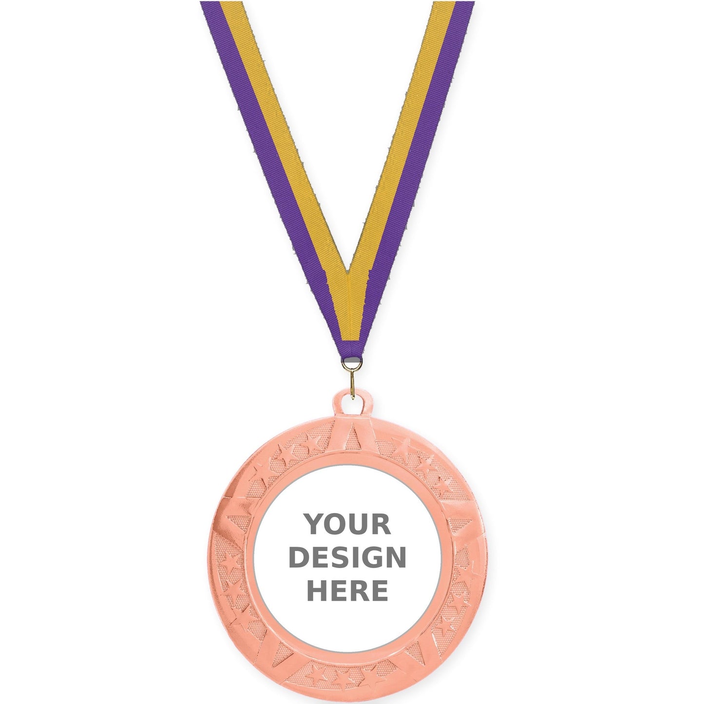 2 3/4 inch Superstar insert medal in bronze with Purple Gold neck ribbon