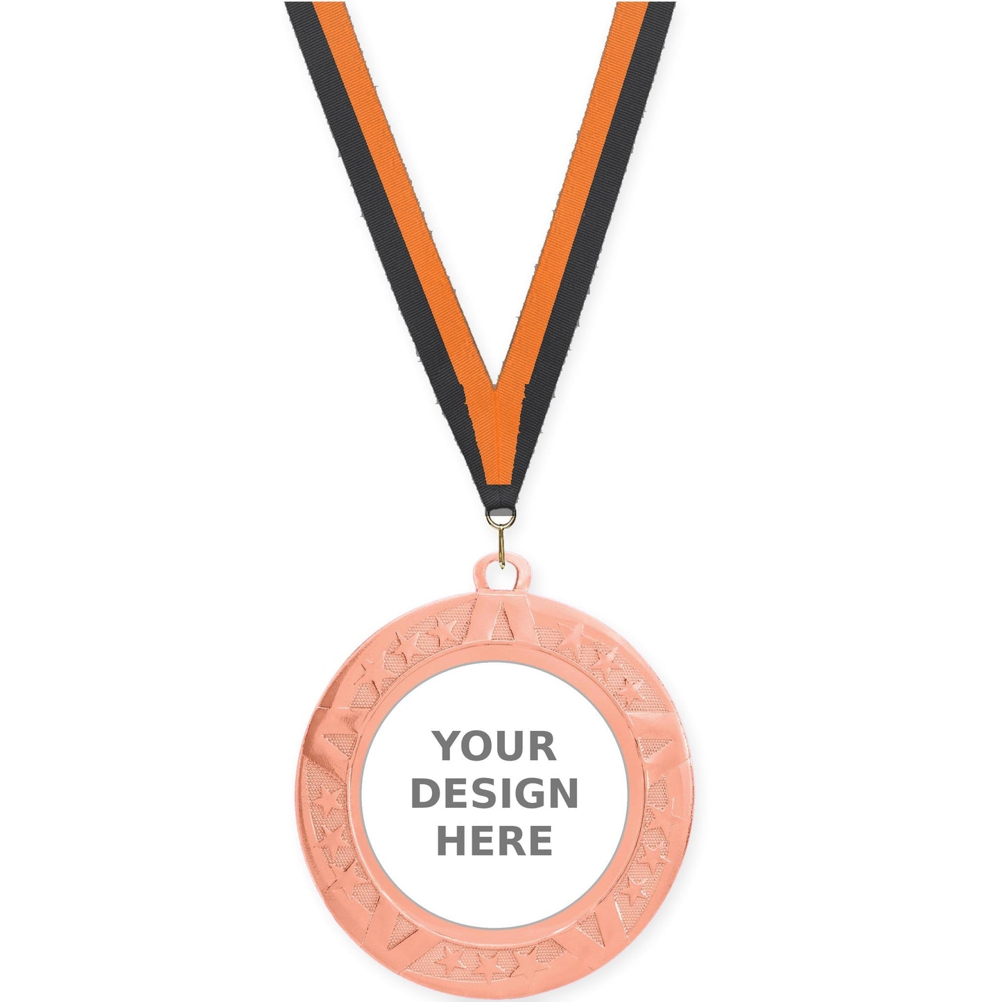 2 3/4 inch Superstar insert medal in bronze with Black Orange neck ribbon