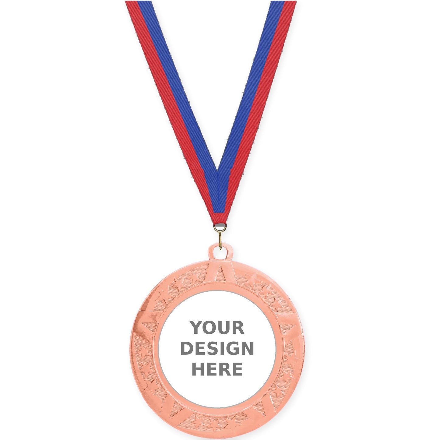 2 3/4 inch Superstar insert medal in bronze with Blue Red neck ribbon