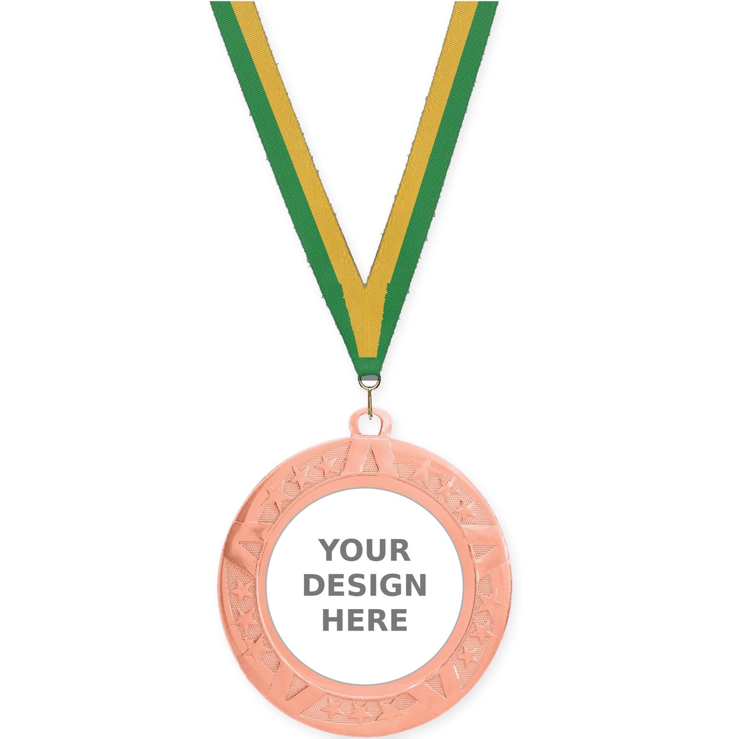 2 3/4 inch Superstar insert medal in bronze with Green Gold neck ribbon