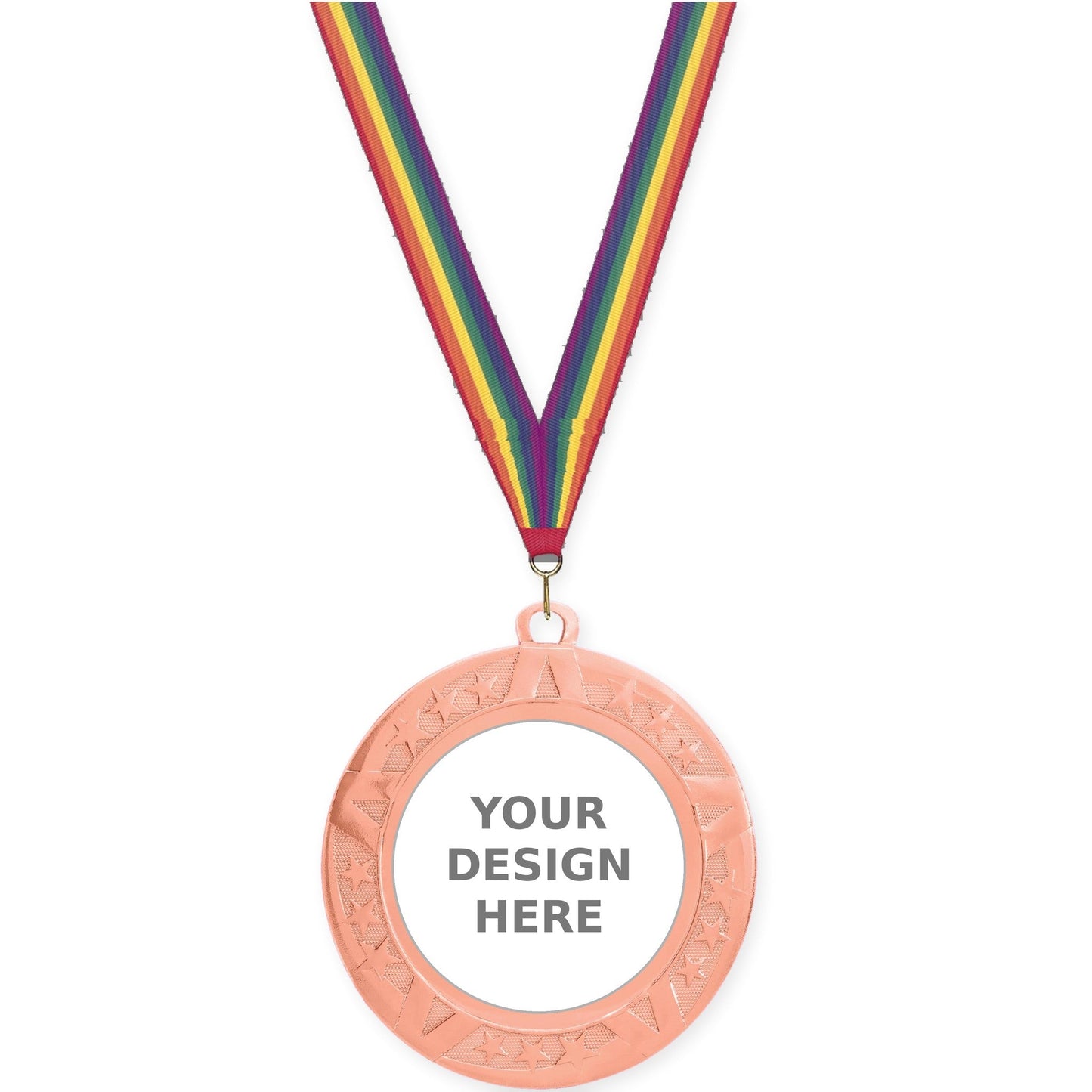 2 3/4 inch Superstar insert medal in bronze with Rainbow neck ribbon