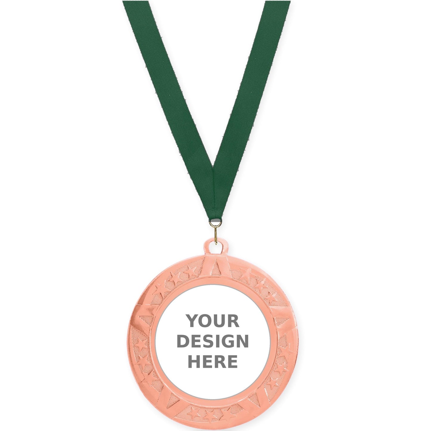 2 3/4 inch Superstar insert medal in bronze with Hunter Green neck ribbon