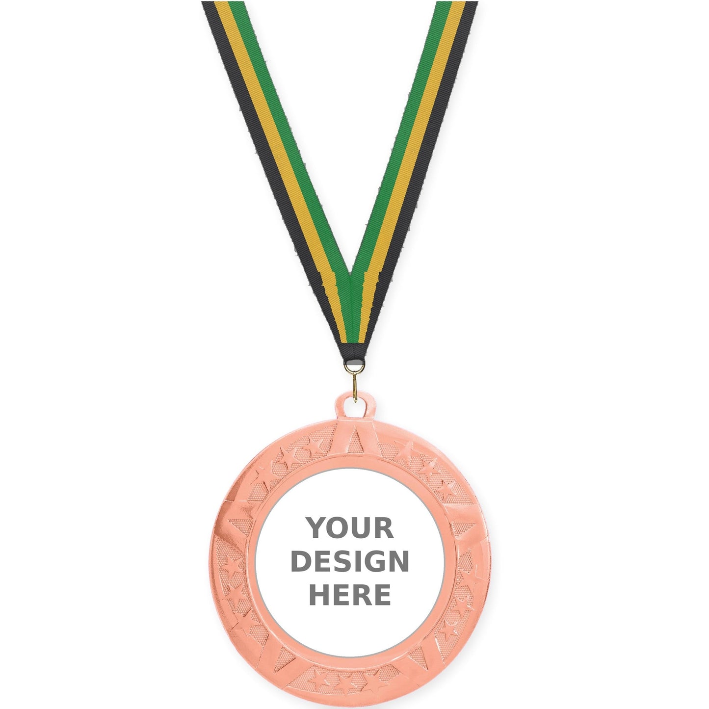 2 3/4 inch Superstar insert medal in bronze with Black Gold Green neck ribbon