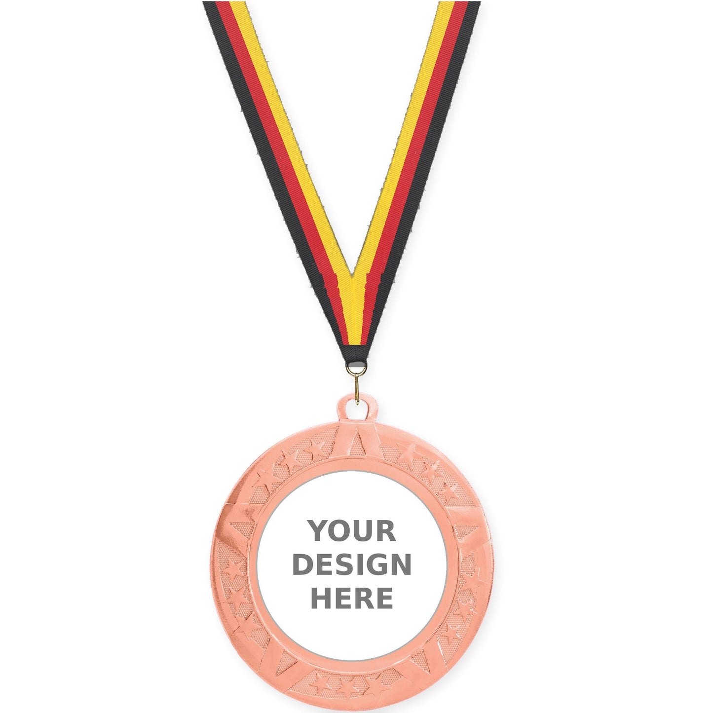 2 3/4 inch Superstar insert medal in bronze with Black Red Yellow neck ribbon