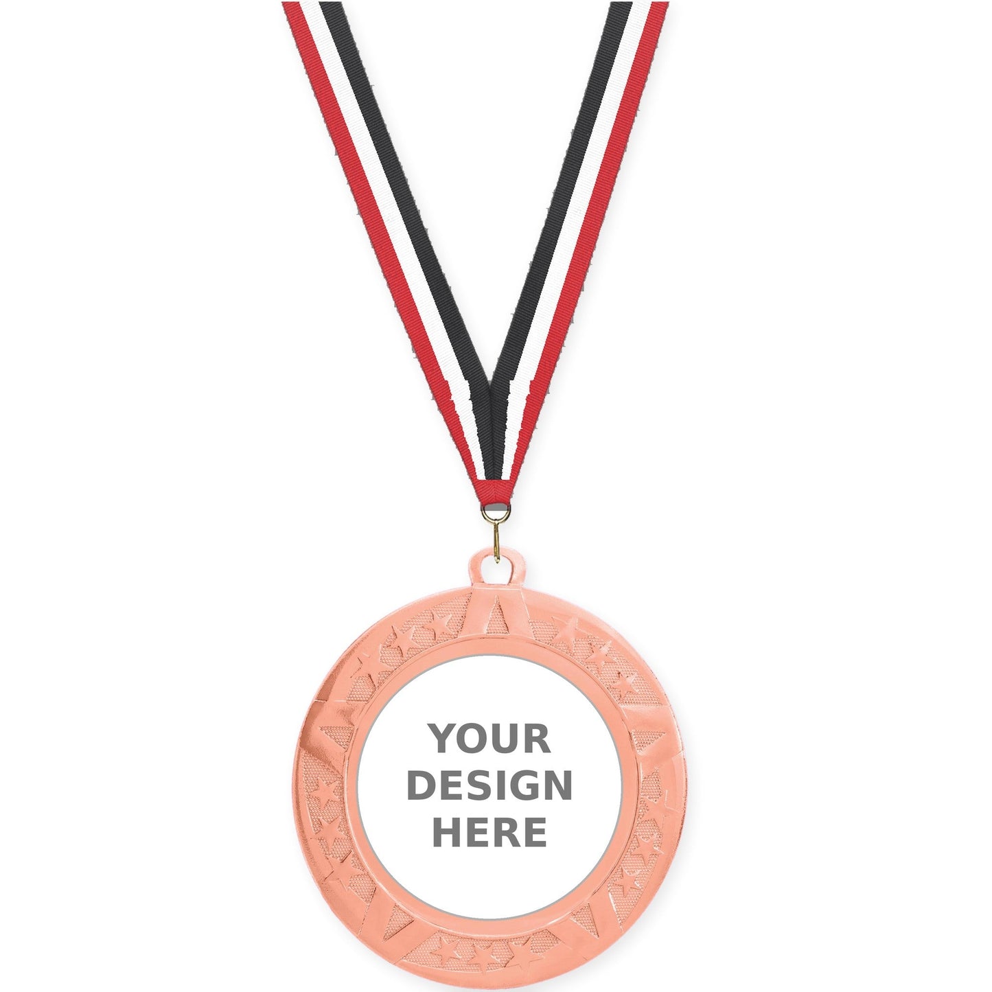 2 3/4 inch Superstar insert medal in bronze with Red White Black neck ribbon