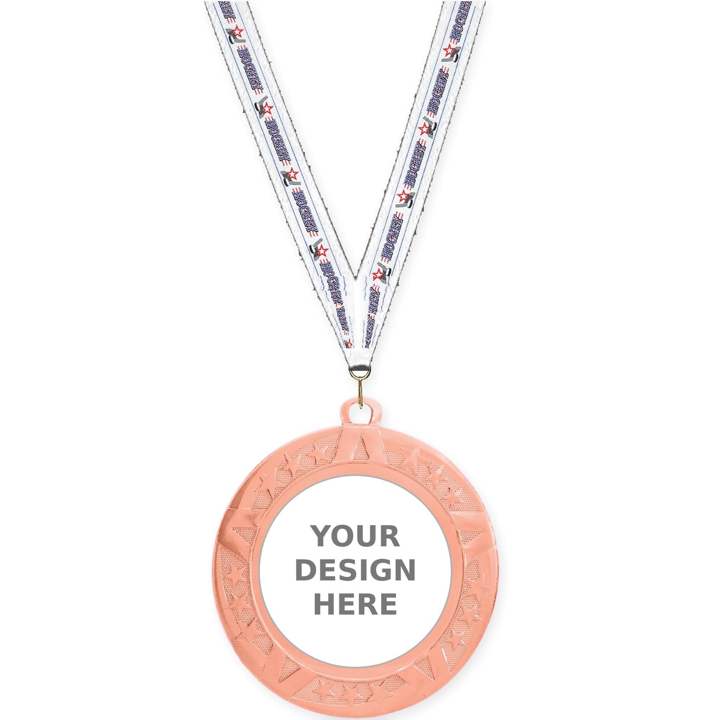 2 3/4 inch Superstar insert medal in bronze with Hockey neck ribbon
